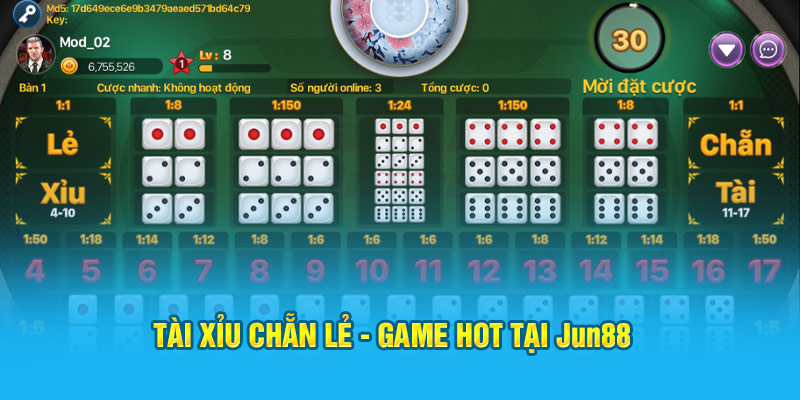 Tài Xỉu Chẵn Lẻ - Game hot tại Jun88